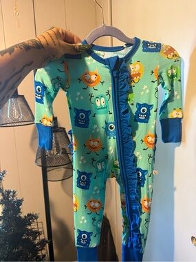 NWT Snuggle Bums Monster Print Ruffle Bamboo Zippy